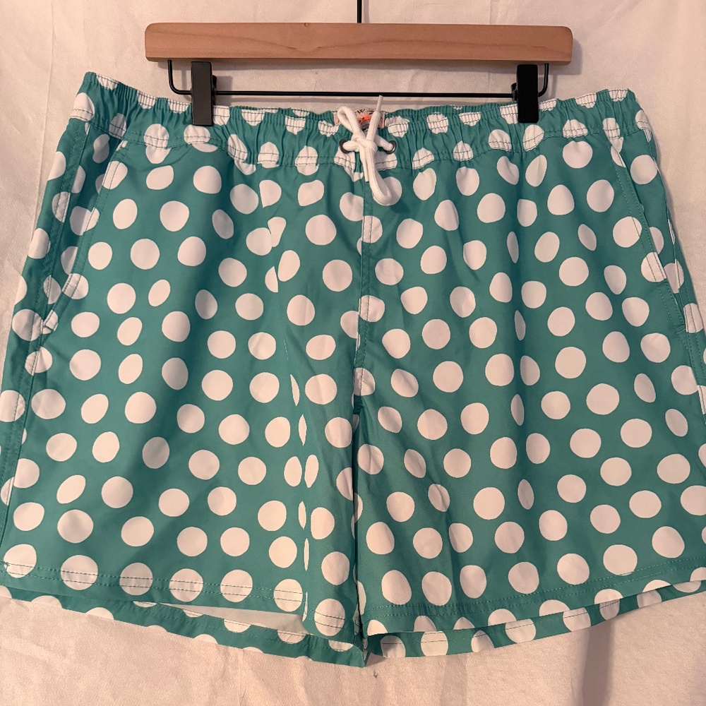 Men's Flex J.Crew turquoise/white polka dot swim trunks XL